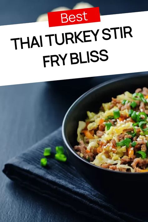 Best Thai turkey stir fry bliss in a black bowl garnished with green onions. Thai Ground Turkey Recipes, Flavorful Dinner Recipes, Ground Turkey Stir Fry, Turkey Stir Fry Recipes, Dinner Staples, Favorite Dinner Recipes, Turkey Stir Fry, Turkey Mince Recipes, Minced Meat Recipe