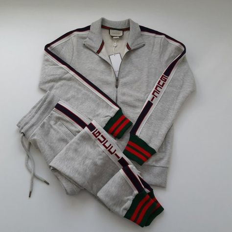 GUCCI CASUAL TRACKSUIT MEN NWT COTTON Gucci Tracksuit, Tracksuit Men, Gucci Men, Varsity Jacket, Men Casual, Gucci, Grey, Quick Saves, Color