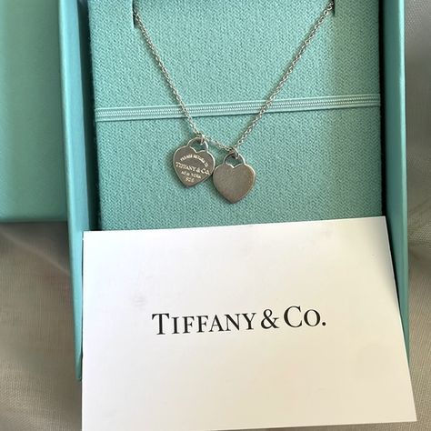 Brand New Return to Tiffany Double Heart Tag Pendant with Sterling Silver Chain Tiffany And Co Necklace Double Heart, Tiffany Pendant Necklace, Double Heart Tiffany, Return To Tiffany Necklace Double Heart, Tiffany Double Heart Necklace, Colar Tiffany E Co, Tiffany And Co Heart Necklace, Silver Tiffany Necklace, Tiffany Heart Tag Necklace