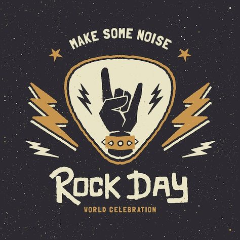 Rock Graphic Design, Rock Illustration, Rock Baby Clothes, Celebration Illustration, Rock Sign, Illustration Music, Rock Day, Flat World, Day Illustration