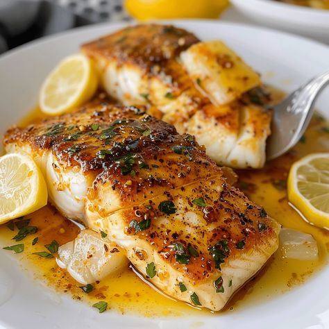 How To Make Pan Seared Cod with Lemon Butter Sauce Recipe Cod Recipes Pan Seared, Lemon Cod Fish Recipes, Lemon Butter Baked Cod, Rockfish Recipes Pan Seared, Cooking Cod, White Fish Recipes Healthy, Lemon Cod, Pan Seared Cod, How To Cook Cod