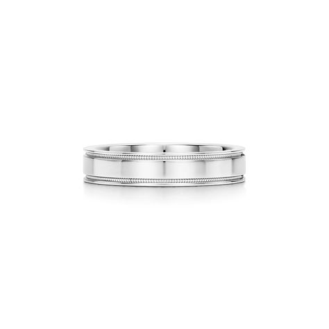 Tiffany Together Double Milgrain Band Ring in Platinum, 4 mm Wide | Tiffany & Co. Milgrain Ring, Modern Couple, Bridal Wedding Rings, Simple Silhouette, Tiffany Jewelry, Platinum Ring, Engraved Items, Brilliant Diamond, Tiffany & Co.