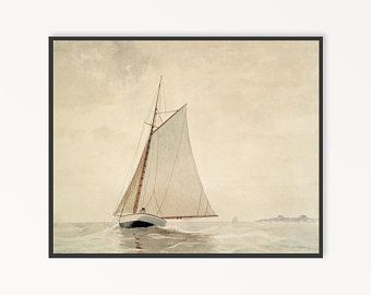 Seascape Watercolor, Watercolor Vintage, Coastal Wall Decor, Nautical Wall Art, Antique Oil Painting, Wall Art For Living Room, Farmhouse Art, Large Canvas Wall Art, Art For Living Room