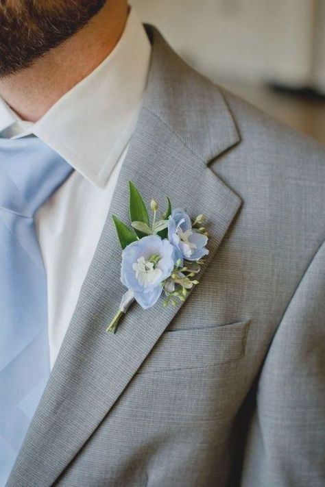 Light Blue Wedding Colors, Blue Corsage, Blue Boutonniere, Baby Blue Weddings, Blue Delphinium, Green Wedding Colors, Light Blue Wedding, Corsage And Boutonniere, Corsage Prom