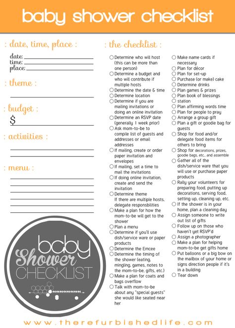 baby shower checklist | www.therefurbishedlife.com | Host your next baby shower with this complete baby shower checklist! Baby Shower Planning Checklist, Baby Shower Gift List, Shower Checklist, Baby Shower Planner, Baby Shower Checklist, Baby Shower Host, Party Planning Checklist, Shower Supplies, Shower Bebe