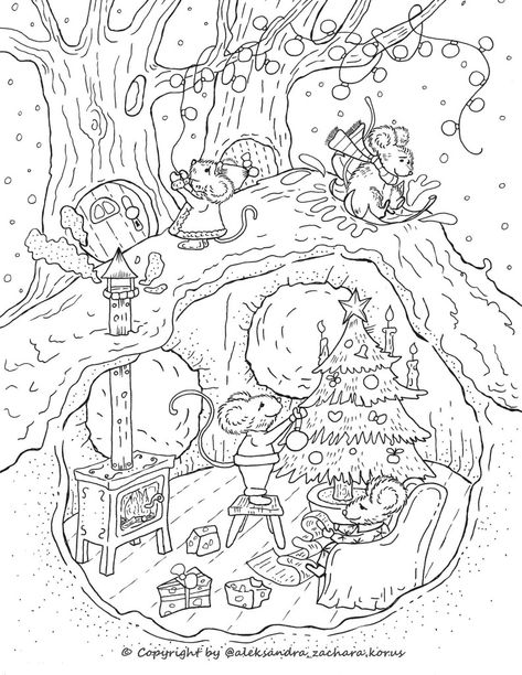 Brambly Hedge Coloring Pages, Coloring Pages January, Colouring Christmas Pages, Christmas Mouse Coloring Pages, Detailed Christmas Coloring Pages, Thomas Kinkade Coloring Pages, Winter Solstice Coloring Pages, Cozy Winter Coloring Pages, Aesthetic Christmas Coloring Pages