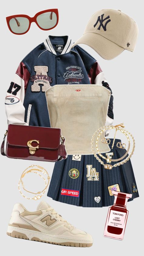 Outfit Inspo! #outfitinspo #outfit #outfitideas #y2k #preppy #citygirl #school #cutefit #streetwear #fashion #fashioninspo #aesthetic #aestheticgirl #navyblue #red #redaesthetic #beige #trendy #fyp Preppy Outfits Aesthetic Y2k, Y2k Fashion Ideas, Y2k Outfit Inspo Aesthetic, Kpop Outfits Casual, Kpop Style Outfits, Usa Theme Outfit, Outfits Color Combos, K Pop Fashion, Mode Ulzzang