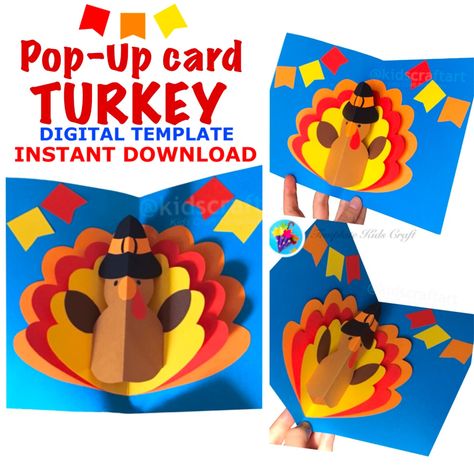 Turkey Pop Up Card, Art Night Ideas, Art First Grade, 2nd Grade Crafts, Thanksgiving Arts And Crafts, Nursing Home Crafts, Happy Thanksgiving Turkey, Tarjetas Pop Up, Thanksgiving Art