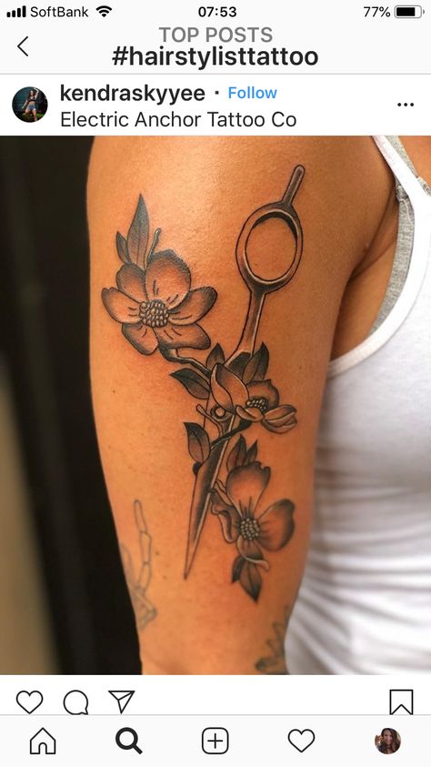 Beautician Tattoo Ideas, Barber Tattoos For Women, Female Barber Tattoo, Cosmetology Tattoos Hairstylists, Hair Colorist Tattoo, Hairstylist Tattoos Cosmetology, Hair Stylist Tattoo Sleeve, Hair Stylist Tattoo Designs, Beautician Tattoo