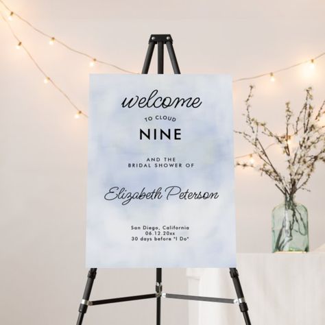 Cloud 9 Pastel Blue Elegant Bridal Shower Welcome Foam Board Cloud 9 Bridal Shower Theme Decorations, Apple Wedding Centerpieces, On Cloud 9 Bridal Shower Theme, Bride Is On Cloud 9, Bride On Cloud 9, Cloud 9 Theme, On Cloud 9 Bridal Shower, Peony Poppy, Modern Bride And Groom