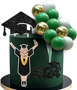 27 PCS Congrats Grad 2024 Cake Topper Green Gold White Pearl Balls Graduation Caps Cake Topper Happy Birthday Cake Decorations for Girl Graduation Party Birthday Party Supplie 2024 Cake, Graduation Cap Cake, Grad Cakes, Girl Graduation Party, Birthday Cake Decorations, Cap Cake, Girl Graduation, Graduation Cake Toppers, Green Cake