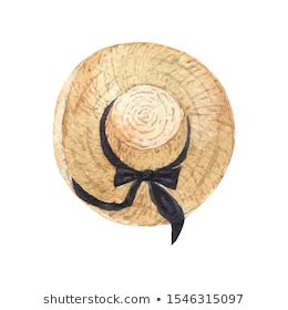 Straw Hat Painting, Beach Hat Drawing, Straw Hat Drawing, Hut Illustration, Hat Drawing, Hat Illustration, Watercolor Projects, Illustration Fashion Design, Fashion Wall Art