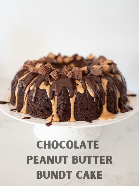 A rich, chocolate and peanut butter bundt cake. Perfect for birthdays, holidays, weekdays, or any celebration- and easy enough for bakers of any skill level. Chocolate Recess Cake, Reese’s Peanut Butter Bundt Cake, Reese Bundt Cake, Reeses Bundt Cake, Reese’s Bundt Cake, Mini Chocolate Peanut Butter Cake, Best Chocolate Peanut Butter Cake, Peanut Butter Bundt Cake Recipes, Peanut Butter Reeces Cake