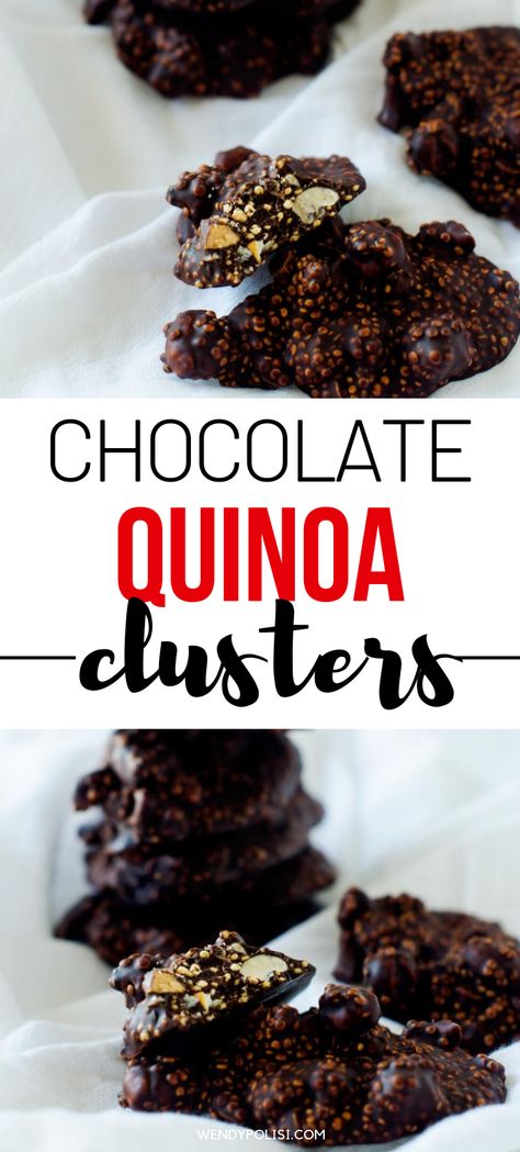 Quinoa Clusters, Gluten Free Healthy Snacks, Quinoa Desserts, Cashew Clusters, Cashew Chocolate, Quinoa Chocolate, Chocolate Quinoa, Gluten Free Snacks Healthy, Chocolate Clusters