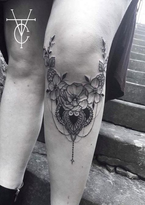 Under Knee Tattoo Below Knee Tattoo Women, Under Knee Tattoos Women, Tattoos Knee, Knee Tattoo Ideas, Dotwork Tattoo Mandala, Tattoo Knee, Sock Tattoo, Cap Tattoo, 2023 Pedicure