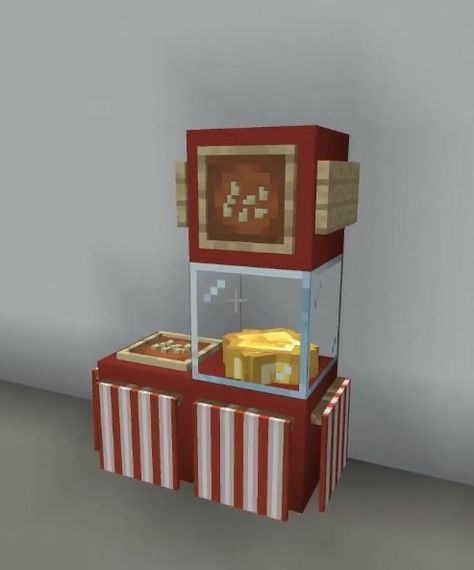 Minecraft Tables And Chairs, Cute Minecraft Cafe Interior, Minecraft Lounge Ideas, Minecraft Concession Stand, Minecraft Tiny Bedroom, Minecraft Popcorn Machine, Food Stand Minecraft, Chairs In Minecraft, Tables Minecraft