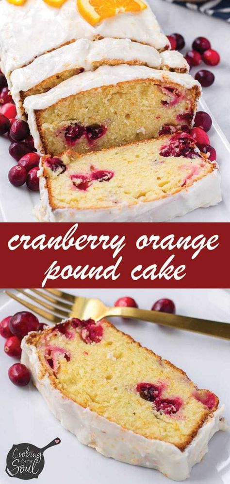 Easy Cranberry Orange Pound Cake! Make this easy and delicious cranberry orange pound cake for the holidays. Topped with a thick orange glaze or icing #cookingformysoul Christmas Cranberry Pound Cake, Cranberry Pound Cake Recipe, Cranberry Pound Cake, Cranberry Orange Pound Cake, Orange Desserts, Cranberry Orange Cake, Orange Pound Cake, Christmas Cranberry, New Year's Desserts