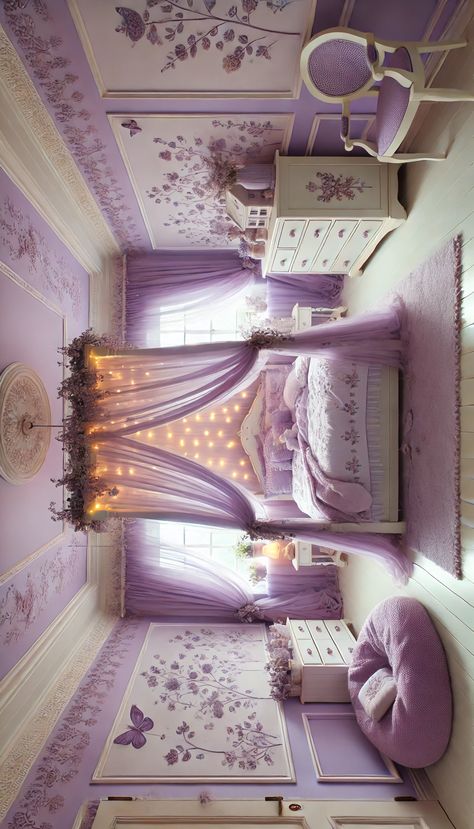 💫 20+ Magical Lavender Bedroom Ideas You Need to See Now Purple Aesthetic Bedding, Purple Butterfly Room Ideas, Purple Rooms Ideas, Lavender Bedroom Ideas For Teens, Lavender Paint Bedroom, Themes For Bedrooms, Girls Purple Bedroom Ideas, Butterfly Room Decor Aesthetic, Purple Aesthetic Room Ideas