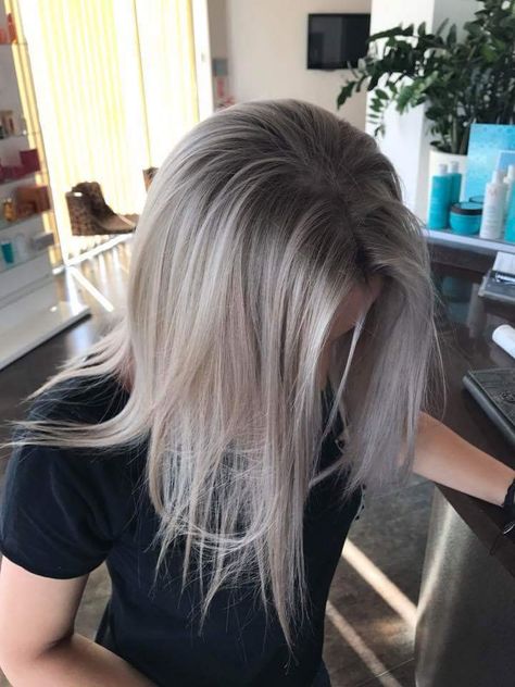 Blended White Hair, Blondish Grey Hair, Silver Hair Brown Eyes, Ashy Silver Blonde Hair, Silver Blonde Hair Balayage, Blond Grey Hair, Brown Silver Hair, Grey Balayage Hair, Grayish Blonde Hair