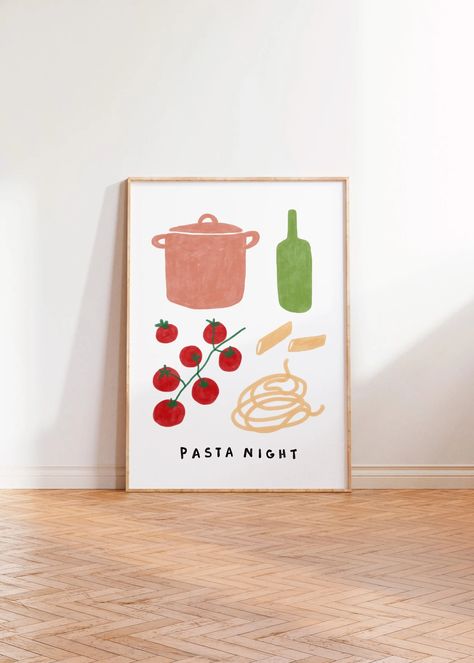 Pasta Night Wall Art Italian Food Print Retro Art Print - Etsy Pasta Wall Art, Pasta Painting, Workshop Poster, Pasta Poster, Italian Wall Art, Pasta Art, Journal 2024, Trendy Food, Food Wall Art