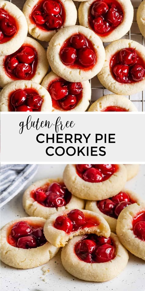 Cherry Pie Cookies, Thumbprint Cookie, Gluten Free Christmas Cookies, Gluten Free Holiday, Easy Gluten Free Desserts, Pie Cookies, Gluten Free Cookie Recipes, Gluten Free Christmas, Gluten Free Sweets