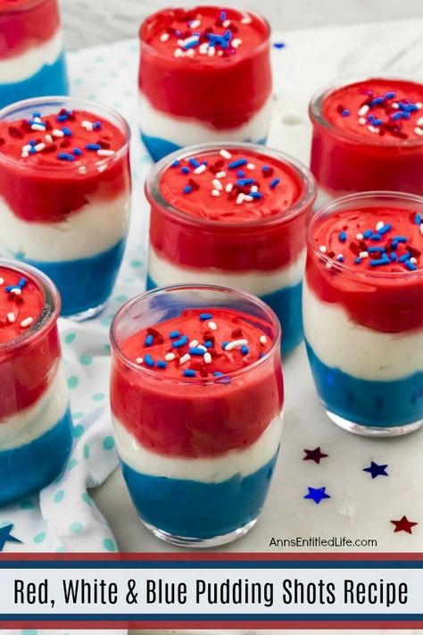 Red, White, and Blue Pudding Shots Recipe. This fabulous red, white, and blue pudding shots recipe is great for the 4th of July, Memorial Day, or any other patriotic holiday gathering. This boozy delight can be consumed as a pudding shot, or served in a larger dish as an after dinner dessert. Make these tasty treats for your next picnic, backyard BBQ, or holiday party! Fourth Of July Pudding Shots, Red White And Blue Pudding Shots, 4th Of July Pudding Shots, Red Pudding Shots, Patriotic Pudding Shots, Blue Pudding Shots, 4th Of July Alcohol Treats, 4th Of July Shots With Alcohol, 4th Of July Shots