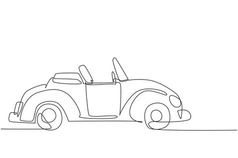 Car Line Drawing, Retro Convertible, Car Outline, Car Side View, Graphic Design Vector, Art Leaves, Wire Wall Art, Doodle Fonts, Convertible Car