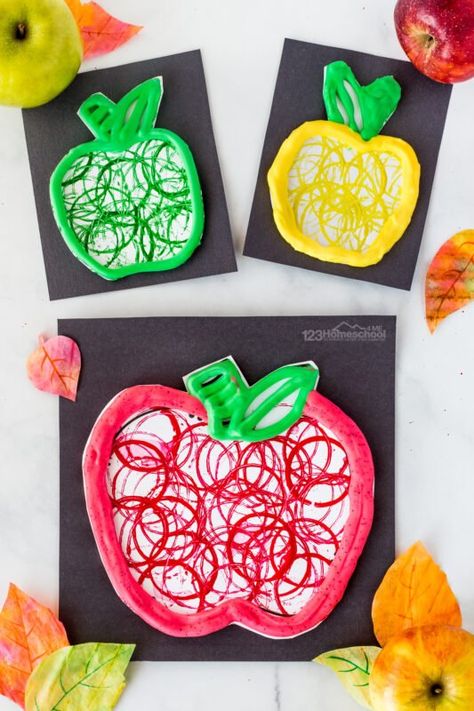 Apple Projects, Fall Playdough, Apple Crafts Preschool, Apple Science Experiments, Apple Science, Snap Cube, Homemade Puffy Paint, Diy Puffy Paint, Color Experiment