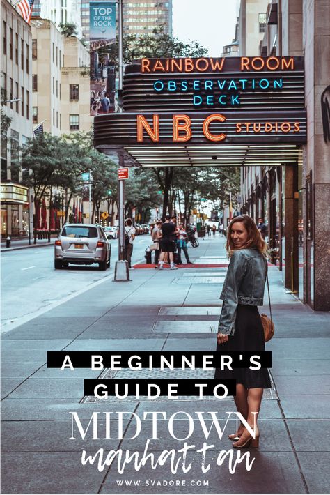 A New York Travel Guide: A Beginner's Guide to Midtown Manhattan. The heart and soul of New York City emanates from Midtown Manhattan and it’s iconic buildings. Stops on this itinerary include: Top of the Rock, Radio City Music Hall, St. Patrick’s Cathedral, Grand Central, The New York Public Library + Bryant Park, Times Square, 57th Street and 5th Avenue, and Flatiron Building. For more travel guides and tips, visit travel blog SVADORE.com. #newyork #nyc #midtown #manhattan #travel New York Trip Planning, New York City Vacation, New York Vacation, Rock Radio, Visit New York City, York Travel, Flatiron Building, New York Travel Guide, Radio City Music Hall