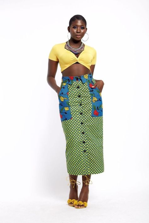 Ankara Dress Styles Classy, Ankara Midi Skirt, Ankara Pencil Skirt, Ankara Skirt Styles, Ankara Skirts, Traditional African Clothing, African Print Skirt, Ankara Dress Styles, African Skirts