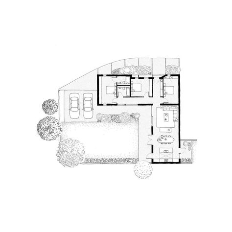 TaylorHare Architects on Instagram: “Drawing: Development plan sketch of 1 of 5 new dwellings set within both a Conservation Area and AONB. . . Conceived as an L-shaped plan…” L Shape Building Design, Agricultural Buildings, Instagram Drawing, Architecture Design Drawing, Architecture Models, Development Plan, Courtyard Garden, Design Drawings, Design Drawing