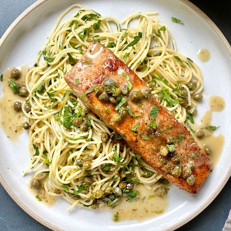 Piccata Pasta, Salmon Piccata, Chicken Piccata, Lemon Sauce, Food Board, Grilled Salmon, Pasta Recipe, Food Network, Dinner Time