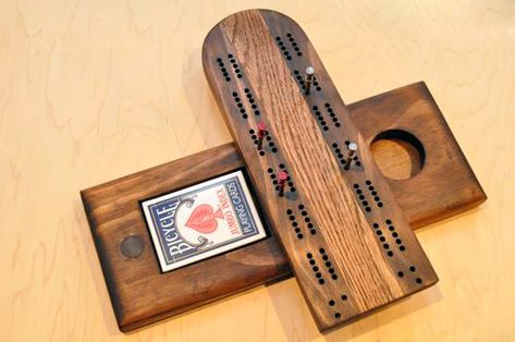 homemade cribbage board... something tells me becca and i should spend some quality time together... with power tools! ;) Homemade Gifts For Men, Cribbage Board Template, Custom Cribbage Board, Diy Gifts For Men, Wood Games, Art Of Manliness, Cribbage Board, Wooden Games, Scrap Wood Projects