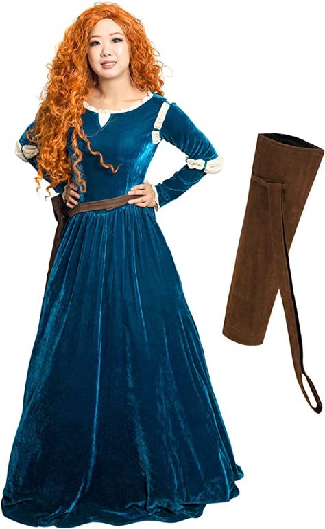 Amazon.com: DAZCOS US Size Adult Brave Princess Cosplay Costume Renaissance Medieval Dress with Quiver : Clothing, Shoes & Jewelry Brave Costume, Inexpensive Halloween Costumes, Merida Costume, Merida Cosplay, Comiccon Cosplay, Merida Dress, Characters Cosplay, Disney Skirt, Brave Princess