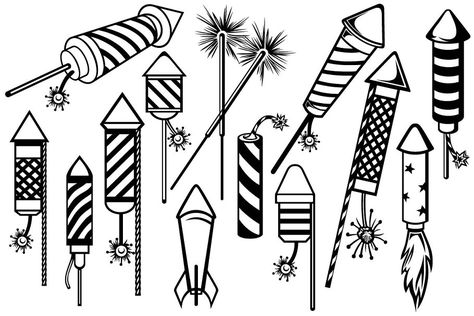 Rocket Fireworks, Rocket Clipart, Firework Tattoo, How To Draw Fireworks, Firework Rocket, Fireworks Images, 4th July Crafts, Fireworks Design, Doodle Style