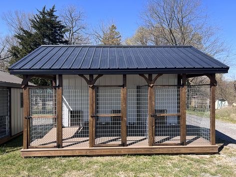 Shed With Dog Kennel, Farm Dog Kennel Ideas, Fancy Dog Kennel Ideas Outdoor, Dog Run Ideas Backyard Off Deck, Shed Into Dog Kennel, Dog Kennel With Roof, Wood Dog Kennel Outdoor, Outdoor Dog Kennels For Large Dogs, Dog Runs For Large Dogs