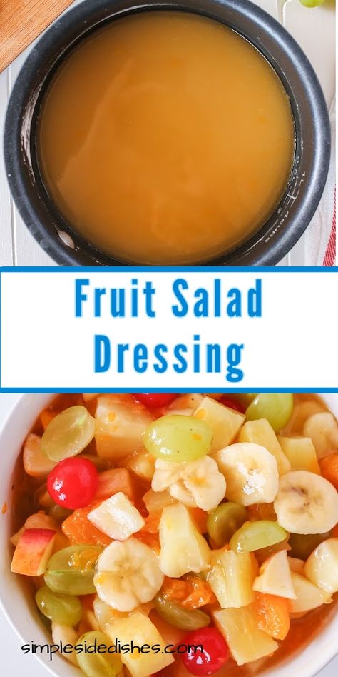 This Citrus Glazed fruit salad recipe is refreshing and delicious. Using canned fruit makes this dish come together quickly too! #simplesidedishes #citrusglazed #fruitsalad #refreshing #cannedfruit #delicious #healthy Fruit Salad From Canned Fruit, Fruit Salad Glaze, Fresh Fruit Salad Dressing, Dressings For Fruit Salad, Fruit Salad With Glaze, Fruit Dressing Recipe, Fruit Salad Sauce, Dressing For Fruit Salad Simple, Fruit Salad Dressing Recipe Simple