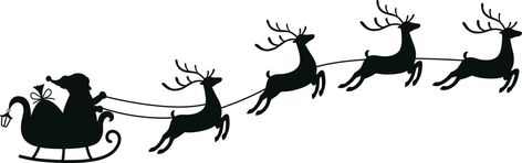 Santa And Reindeer Flying Silhouette, Reindeer Flying, Sleigh With Reindeer, Santa Flying, Flying Reindeer, Deer Drawing, Santa And His Reindeer, Reindeer And Sleigh, Quilling Flowers