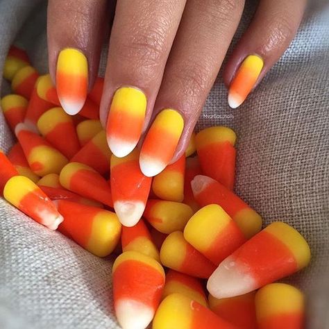 Candy corn nails from last year. I used ; I used @salonperfect sugar cube @inmnails hey sunshine @wetnwildbeauty spitfire @inmnails matte top coat #halloweennails#candycorn#sweettooth#nailitdaily#nailitmag#inmnails#inm#tbt Corn Nail Art, Corn Nails, Lightning Nails, Candy Corn Nails, Spring Candy, Nails Shellac, Infinity Nails, February Nails, Pumpkin Nails