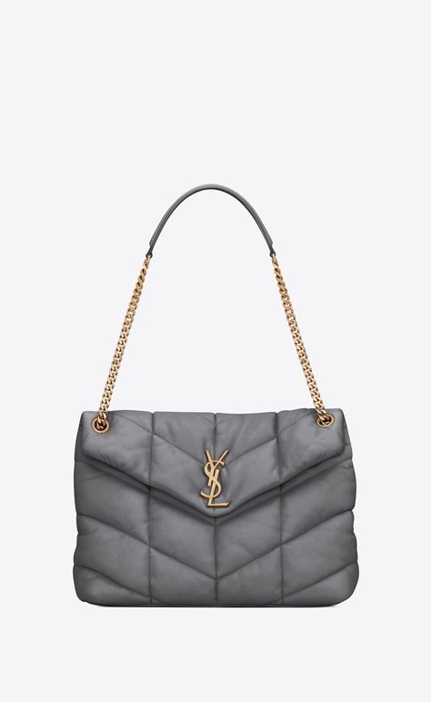 PUFFER MEDIUM in Nappa leather | Saint Laurent | YSL.com Beige Puffer, Line Light, Chevron Quilt, Dark Beige, Metal Style, Flap Bag, Nappa Leather, Luxury Handbags, Yves Saint Laurent