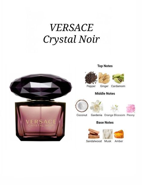 Follow my pinterest @danina211 for more top, middle and base notes to perfumes and fragrances perfume guides&outfit ideas #affiliate Versace Noir Perfume, Versace Perfume Woman, Crystal Noir Perfume, Versace Crystal Noir Perfume, Noir Perfume, Versace Crystal Noir, Watches Cartier, Crystal Noir, Essential Oil Perfumes Recipes