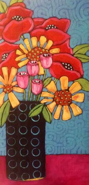 Suzan Buckner Art Whimsy Flowers, Fence Painting, Life Drawings, Asian Vases, Collage Book, Folk Art Flowers, Abstract Flower Art, Whimsical Paintings, Botanical Illustrations