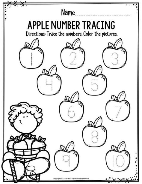 Preschool Apple Worksheets, Autumn Preschool Theme, Preschool Apple Theme, September Preschool, Shape Tracing, Apple Lessons, Fall Worksheets, Apple Math, Apple Preschool