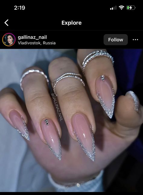 Acrylic Nails Almond Shape, Acrylic Nails Stiletto, Engagement Nails, Milky Nails, Fancy Nails Designs, Stiletto Nails Designs, Blush Nails, Acrylic Nails Coffin Short, Nail Designs Glitter