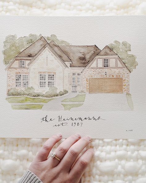 House Art Drawing, 3 Story House, House Portrait Painting, Trendy House, Watercolor House Painting, Watercolor House, Watercolor House Portrait, Home Painting, House Portrait