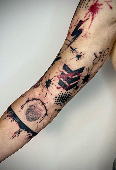 100 Breathtaking Trash Polka Tattoos (Newest Gallery) - The Trend Scout Trash Polka Hand Tattoo, Trash Polka Tattoo Designs Women, Trash Polka Pattern, Trash Polka Sleeve, Trash Polka Forearm Tattoo, Trash Polka Arm Tattoo, Polka Trash Tattoo, Small Trash Polka Tattoo, Trash Polka Geometric Tattoo