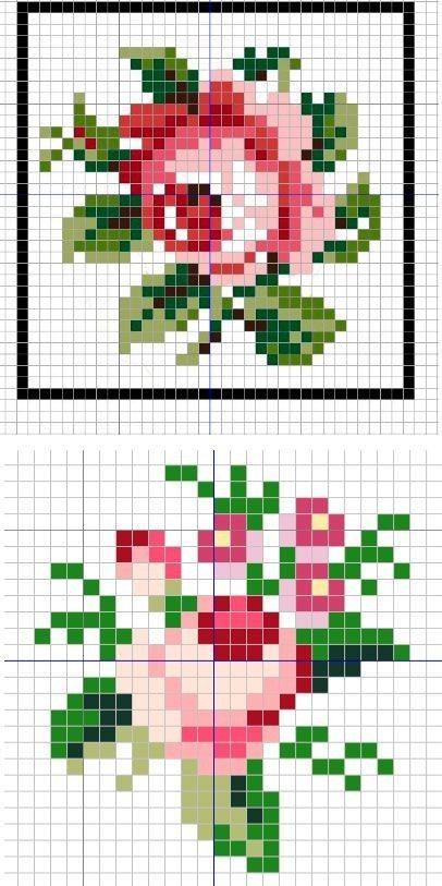 Mini Cross Stitch, Cross Stitch Borders, Floral Cross Stitch, Cross Stitch Rose, Cross Stitch Patterns Free, Tapestry Crochet, Knitting Charts, Cross Stitch Flowers, Embroidery Inspiration