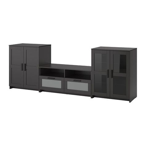 BRIMNES TV storage combination/glass doors - black - IKEA Ikea Tv, Tv Bank, Tv Bench, Tv Storage, Painted Drawers, Plastic Edging, Media Furniture, Mobile Tv, Glass Cabinet Doors