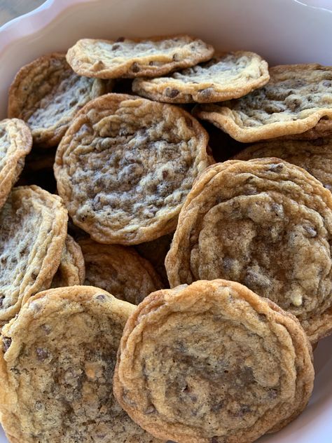 Chewy Rippled Chocolate Chip Cookies – The Wild Gems Ripple Chocolate Chip Cookies, Earl Grey Chocolate Chip Cookies, Flat Chewy Cookies, Whole Foods Brown Butter Chocolate Chip Cookies, Flat Cookies Recipe, A La Mode Dessert, Chocolate Chip Snacks, Junk Cookies, Ripple Cookies