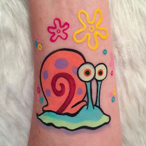 Spongebob Gary, Colorful Tattoo, Hippie Tattoo, Leg Painting, Leg Art, Sidewalk Chalk Art, Back Painting, Face Painting Designs, Cute Canvas